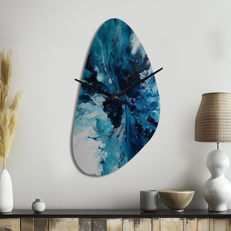 Horloge murale en forme de sarcelle et de noir aqueux Whimsy I - Abstrait, horloge murale, Grand