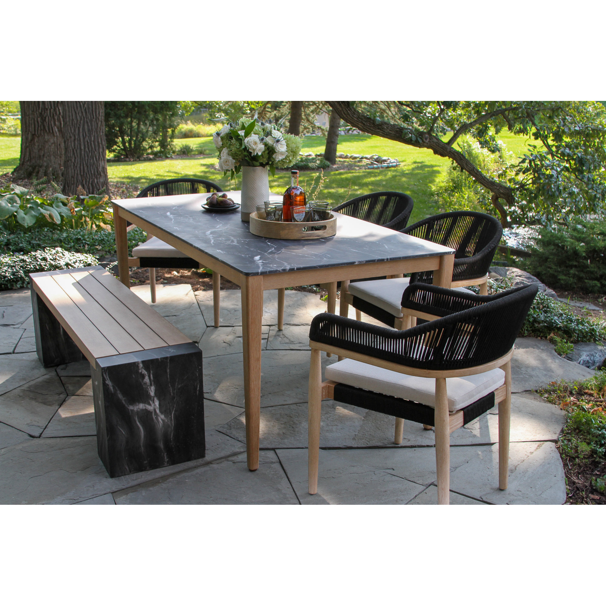 Posey 6 Pc. Marble Composite Dining Set, Black