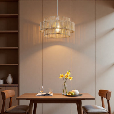 15.9" Modern Natural Bamboo Pendant Light with Ceiling Canopy, cULus Certified for Dining Room, Bedroom or Kitchen Island
