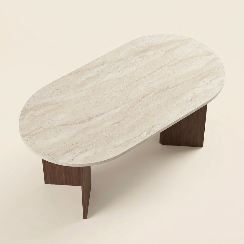 Aveline 71" Oval Multipurpose Dining And Conference Table, Travertine/Walnut