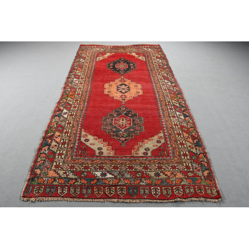 Large Vintage Turkish Anatolian Rug in Red With Geometric Patterns For Your Dining Room