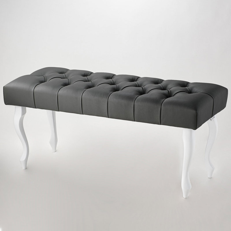 Genuine Leather Upholstered Bench, Dark Gray/White, 40cm H x 100cm W x 30cm D
