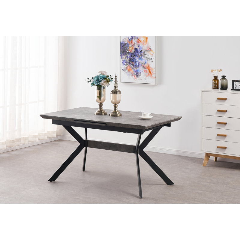 Anisur Extendable Solid Wood Top Dining Table, Grey, Black