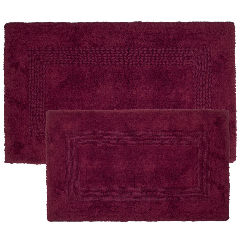 Marylee 2PC Cotton Bathroom Mat Set-Machine Washable Bath Mats for Bathroom, Kitchen, Laundry Room, Burgundy