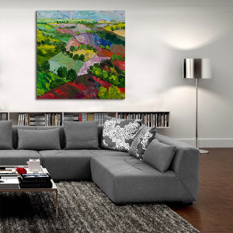  «Deep Ridge Red Hill» par Allan Friedlander, art mural en verre acrylique, 36 po x 36 po, H 36 po x l 36 po