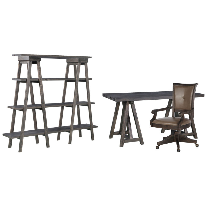 Desk With Chair And Bookshelf, 3 Pieces: Desk, Chair, Bookshelf, Weathered Charcoal