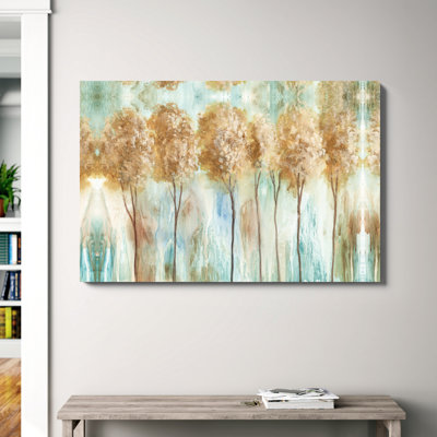«Gold and Blue Drippy Tall Trees», reproduction d'art sur toile tendue