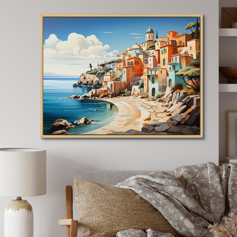 Almarina " French Seaside At Antibes I ", H 16 po x l 32 po, Cadre naturel flottant