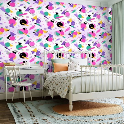 Papier peint adhésif peler et coller en PVC, revêtement mural auto-adhésif amovible avec style rétro rétro des années 80 et 90 sans soudure pour impression sur textile, imperméable pour la décoration intérieure