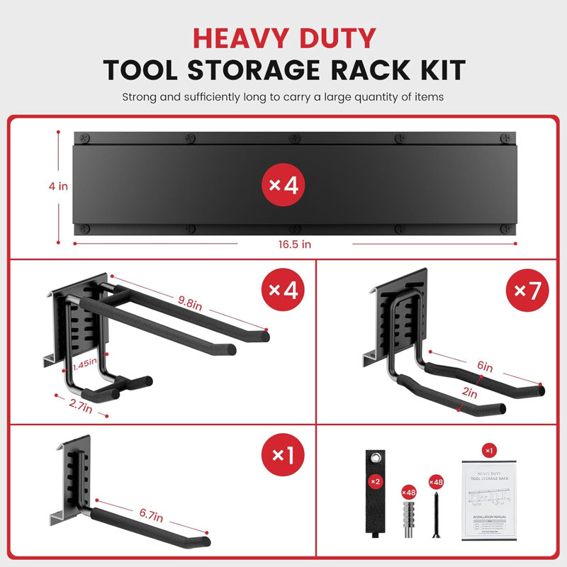 Étagère de rangement pour outils 4 pièces, outil de fixation murale robuste, H 4 po x l 66 po x P 9,8 po