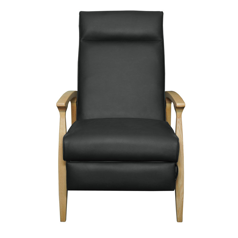 Fauteuil inclinable en cuir Piedmont, Noir, Chêne clair
