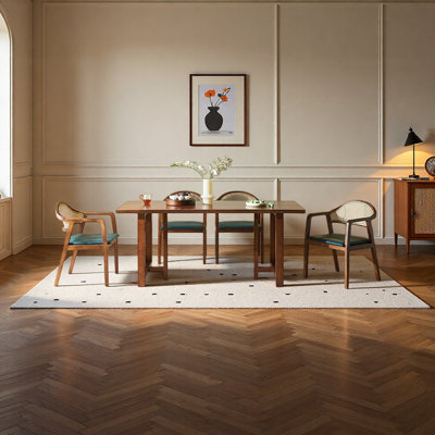 Table de salle à manger moderne en bois de frêne massif avec rotin