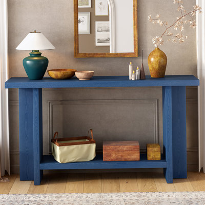 Console d'inspiration rétro avec placage en bois de frêne et pieds en T, idéale pour le bureau, l'entrée, le couloir, le salon et le vestibule