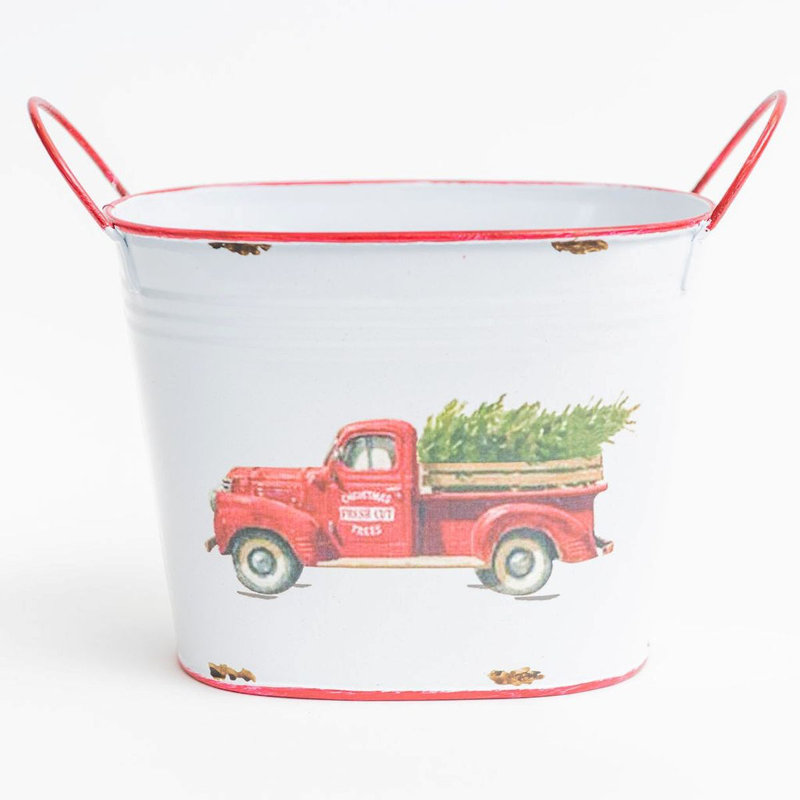 Blanc avec camion rouge et jardinière pour arbre de Noël