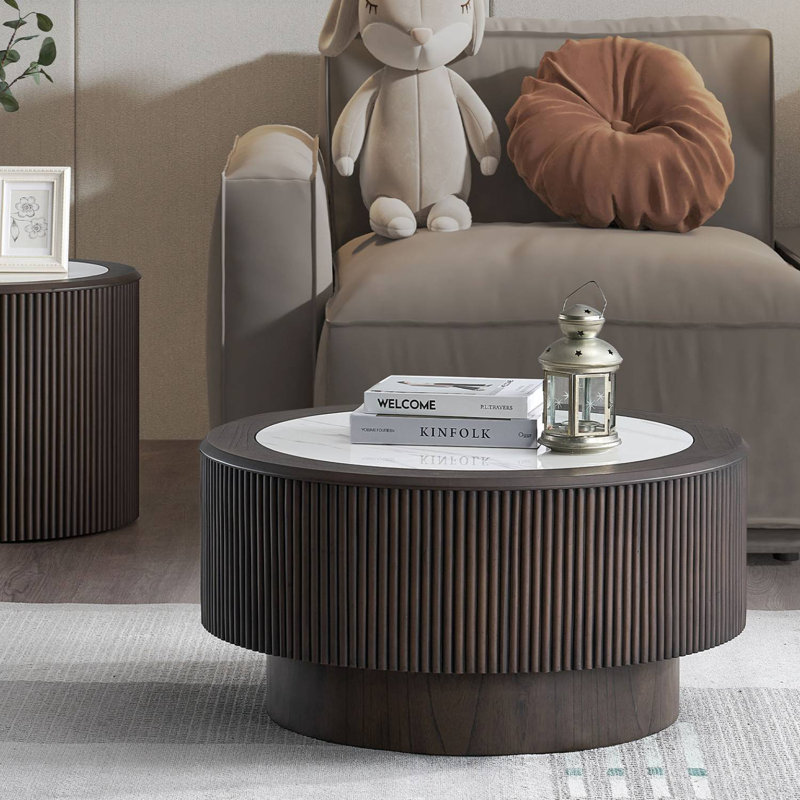 Marble Pattern Round Coffee Table, 15.66" H x 35.43" L x 35.43" W