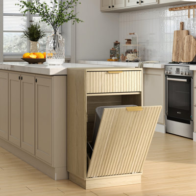 Armoire à poubelle inclinable avec 10 poignées en métal en forme de L et tiroir texturé à vagues - utilisation multifonctionnelle dans la cuisine, la salle de bain et le salon