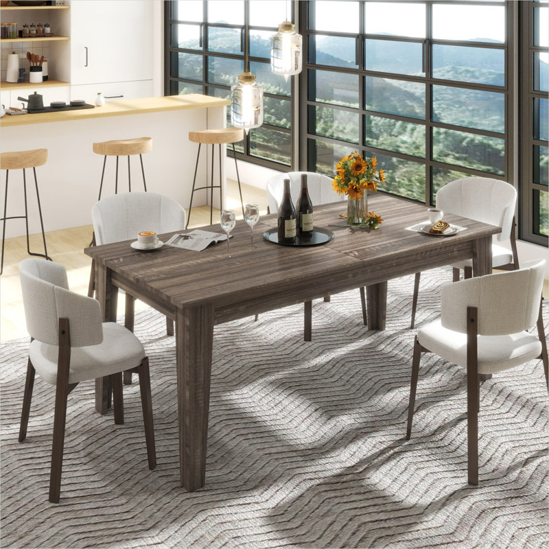 Table de salle à manger extensible en bois manufacturé, sièges 14+, rectangulaire 106,5 L, finition chêne foncé, base à 4 pieds
