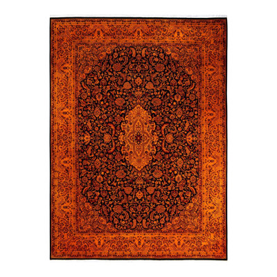 Tapis unique de 9 pi 1 po x 12 pi 2 po de couleur dorée à oranges