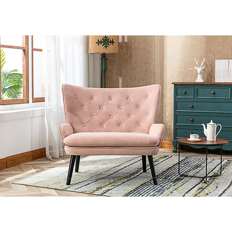 Fauteuil capitonné de 40,16 po de largeur et demi, Polyester rose