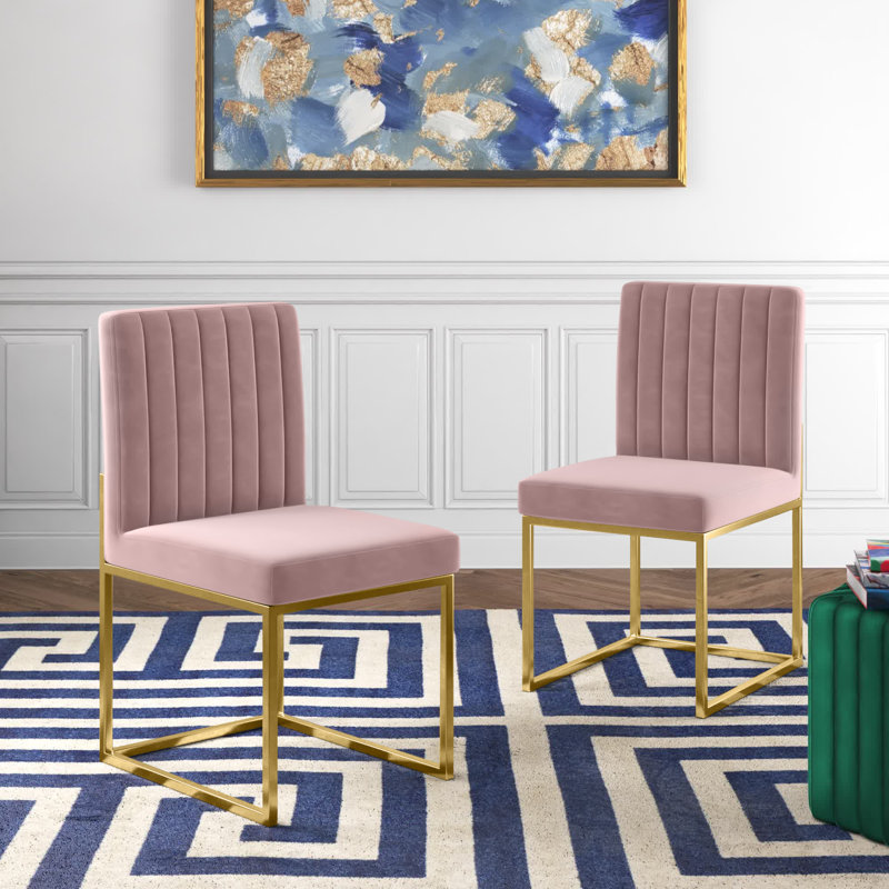 Amberdawn 18.5'' H Velvet Upholstered Side Chair, Gold, Pink Velvet