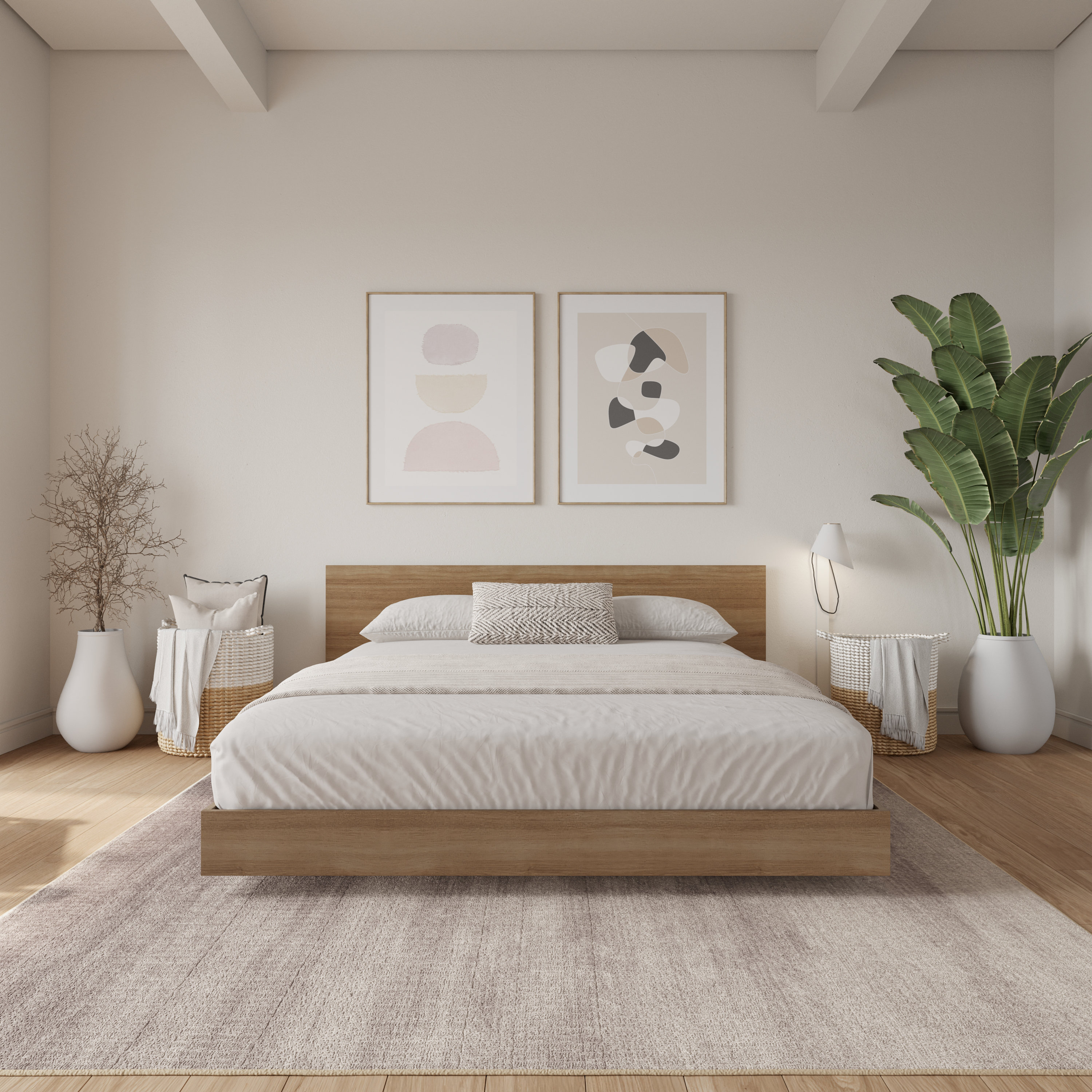 Latitude Run® Satori Queen Size Low Profile Platform Bed With Headboard, Natural Blonde & Reviews | Wayfair
