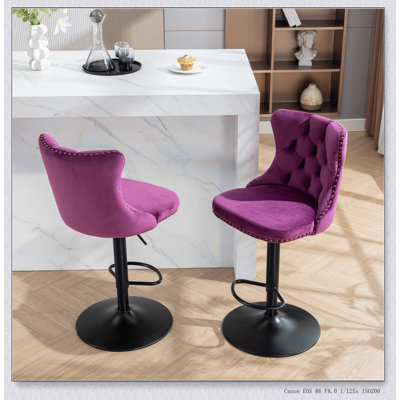 Tabourets de bar pivotants en velours à hauteur réglable de 25 à 33 pouces, base de 17,7 pouces, revêtement moderne
