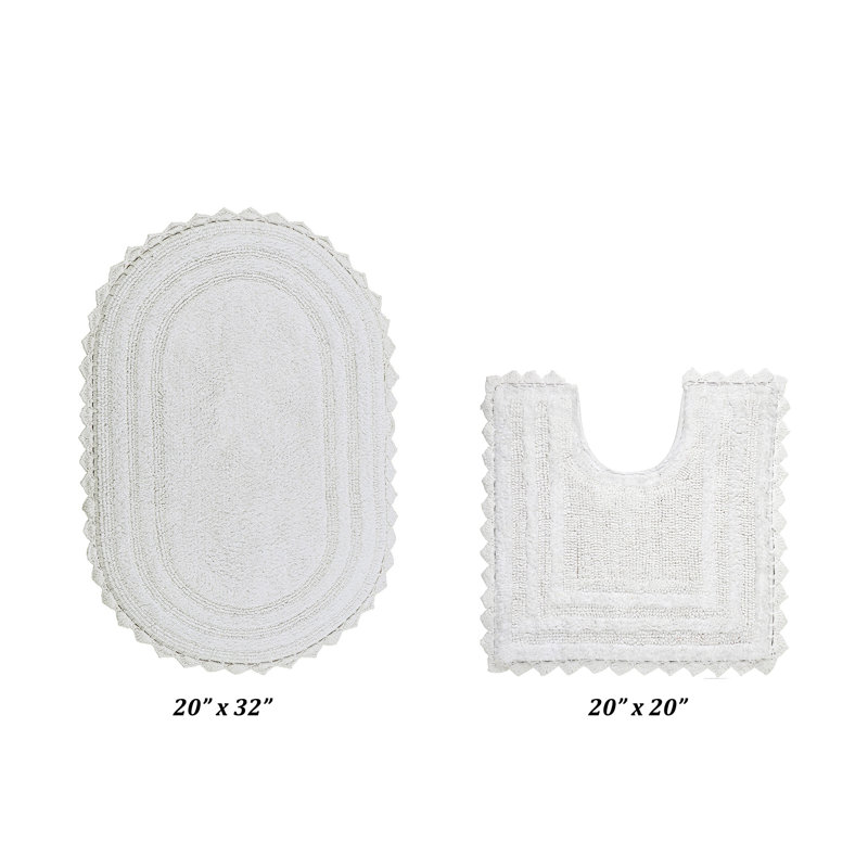 Tapis de salle de bain Janek, Blanc, 2 pièces (ovale 20 po x 20 po | 20 po x 32 po)