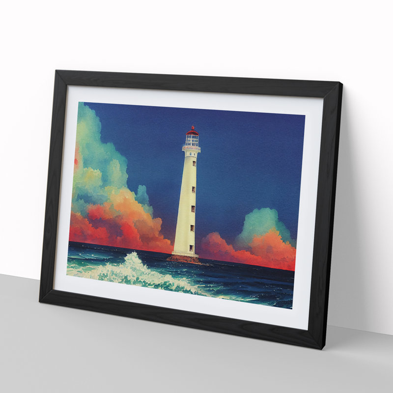 Lighthouse In Watercolour Vol.2 - Single Picture Frame Print, 46cm H x 64cm W, Black