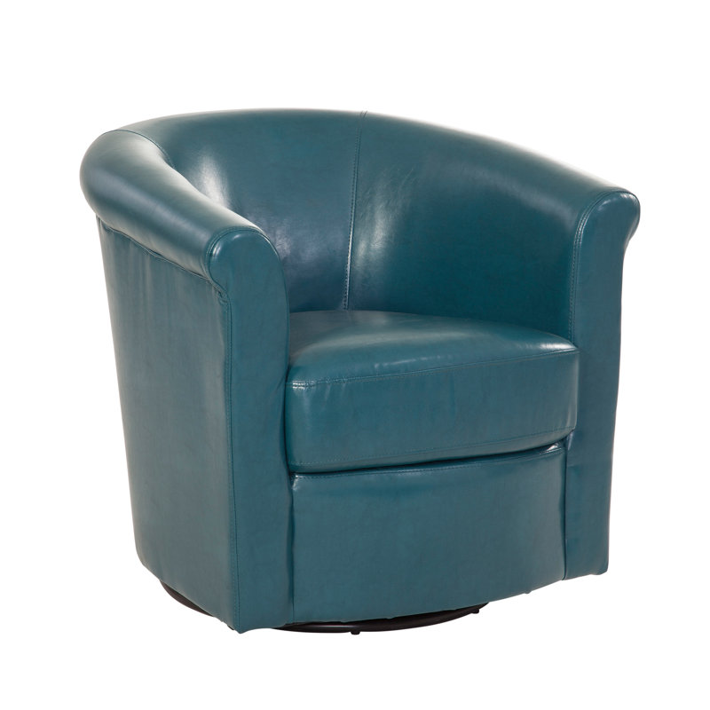 Pinehill Marvel Faux Leather 360 Swivel Barrel Chair, Teal Faux Leather