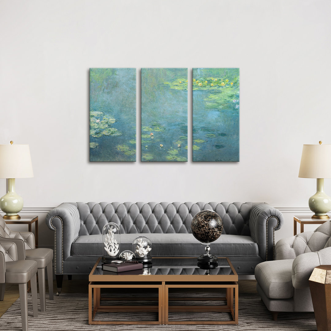 'Waterlilies' by Claude Monet Painting Multi-Piece Image on Wrapped Canvas