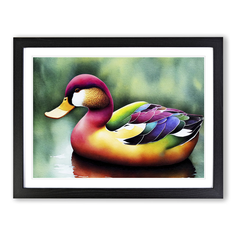Duck Watercolour Vol.1 - Single Picture Frame Painting, 46cm H x 64cm W x 2cm D, Black