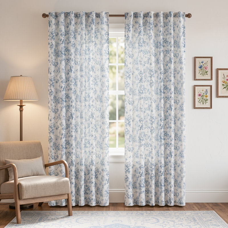 Panneaux de rideaux semi-transparents en lin, Bleu, L 50 po x L 84 po