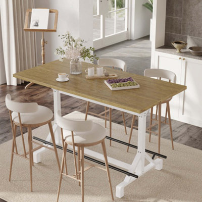 59"Bar Height Table with Footrest, Rectangular Wooden Tabletop Bar Table, Heavy Duty Metal Frame High Pub Table for Kitchen, Dining Room, Home Bar