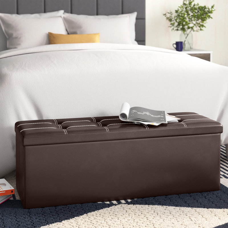 Banc de rangement en similicuir, Brun