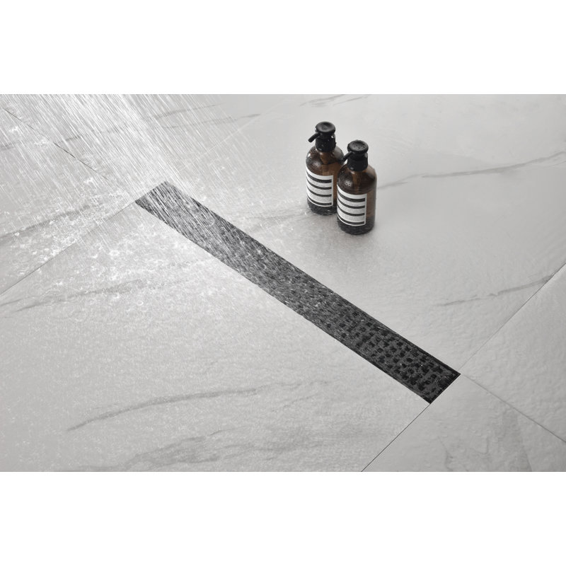 Drain de douche linéaire avec grille à motif, 24 x 2,75 x 2 po, acier inoxydable, 1 pièce, drain linéaire, noir mat, crépine