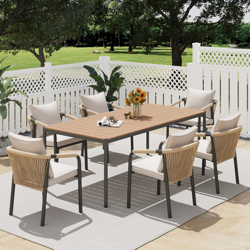 Patio 6-person Dining Set With Cushions, 29.3'' H x 82.7'' W x 39.4'' D, 6