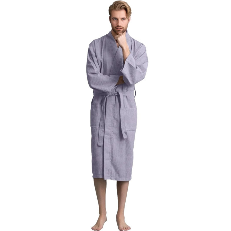Peignoir mi-mollet avec poches Ellisurg Waffle, gris
