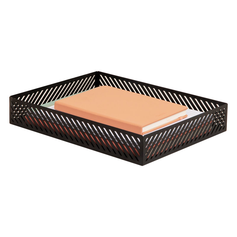 Plateau de papier en format lettre Mind Mind, organisateur de documents de bureau avec patins antidérapants, plateau d'accessoires de bureau, métal, noir