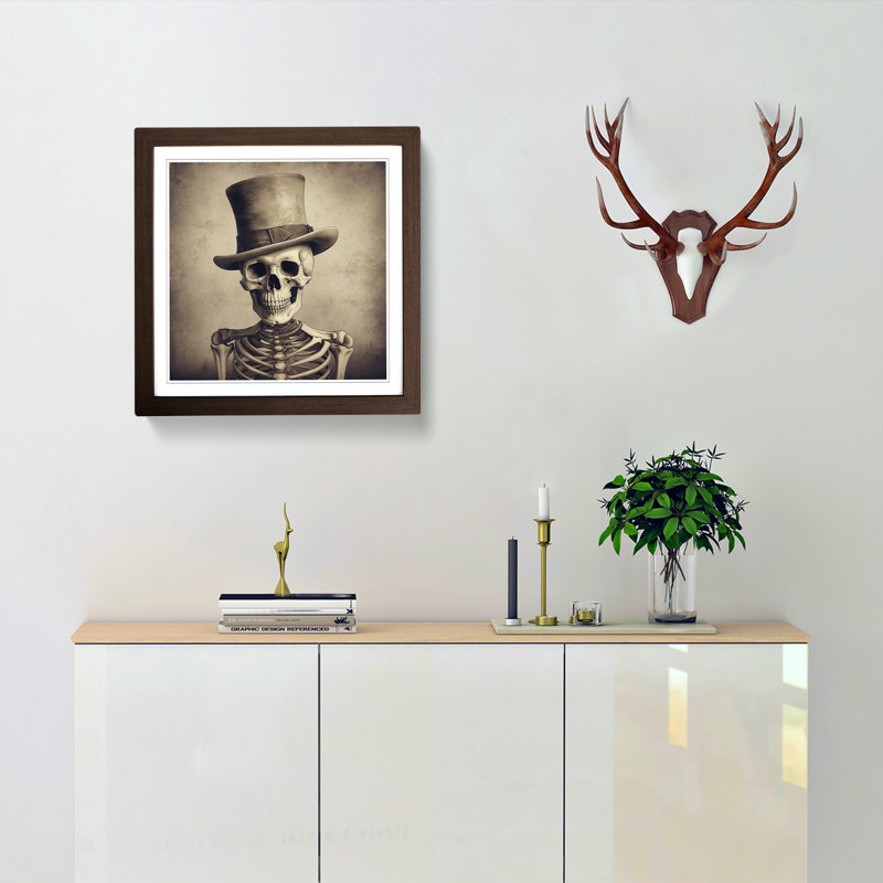 Skeleton Vintage No.1 - Single Picture Frame Print on Wood, Walnut