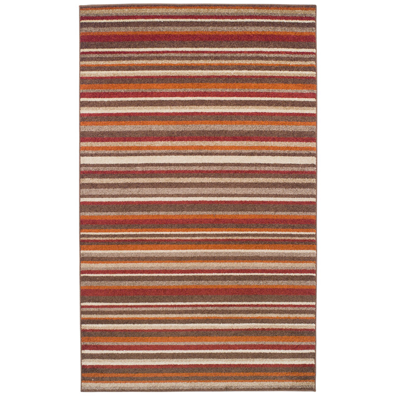 Tapis de zone brun rayé Bendooragh, Rectangle de 5 pi x 8 pi