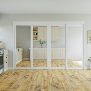 Manufacturer Wood And 1 Lite Morrored Glass White Primed Sliding Closet Door With Hardware Kit