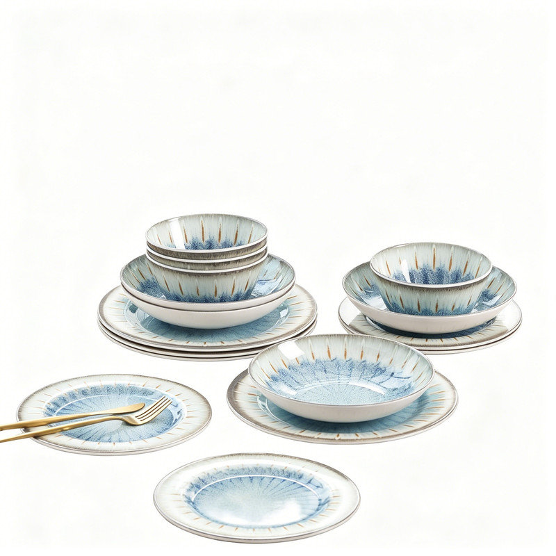 Service de table bleu pour 4 personnes | Vaisselle intérieure incassable sans BPA