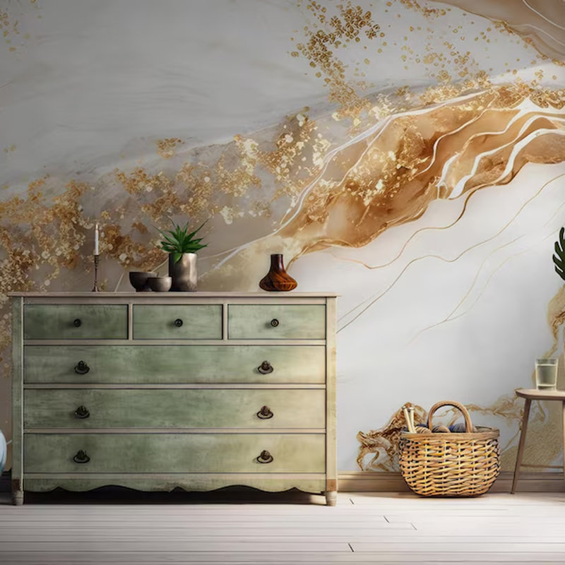 Gold Beige Marble Flow Wall Mural, 160" L x 108" W