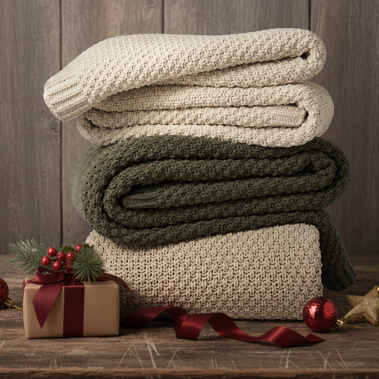 Chunky Chenille Weighted Throw Blanket, 108" L x 92" W, Sand Dune
