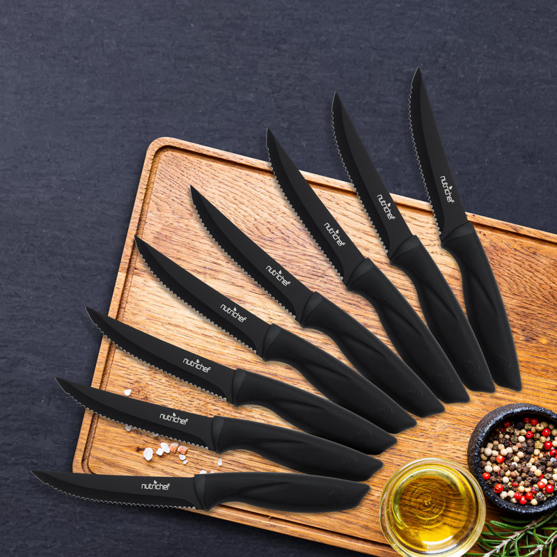 NutriChef 4.5'' Serrated Steak Knife, Black