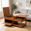 Table basse à plateau relevable brun avec compartiment caché, tablette ouverte et bureau réglable, table de salon multifonctionnelle-1755199366