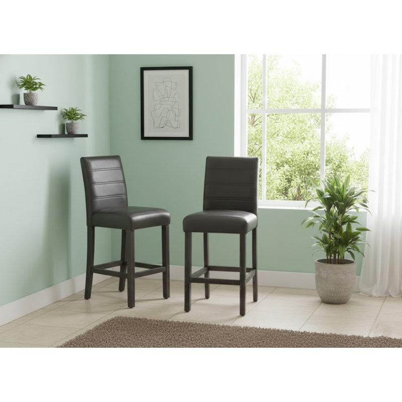 Elix Gray Faux Leather Ribbed Stitched Counter Height Chair Set Of 2, Gray, Gray