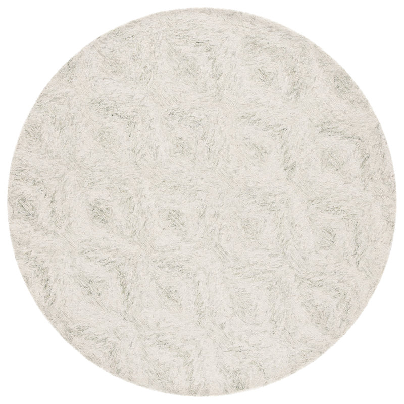 Larkyn Ebony Hand Tufted Wool/Cotton Geometric Rug in Ivory/Light Green, Round 6'