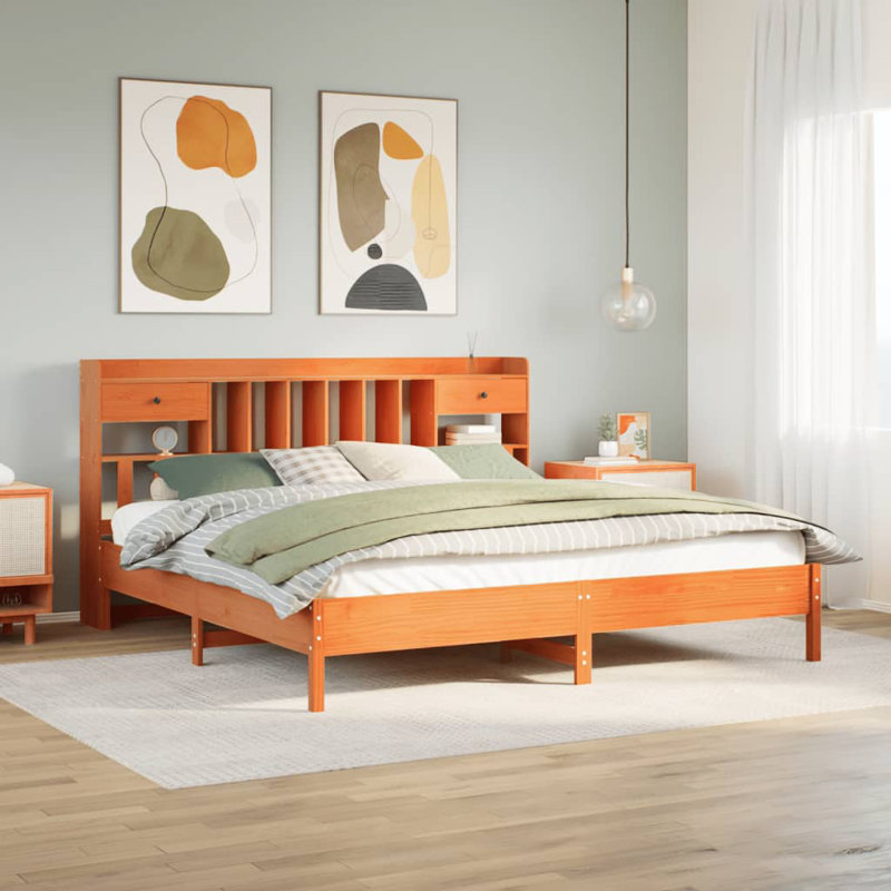 Tino Solid Wood Bed, Kingsize (5'), Wax Brown