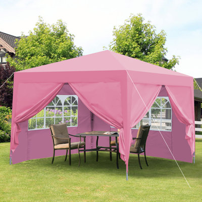 Outdoor 10x 10Ft Pop Up Gazebo Canopy Tent Removable Sidewall with Zipper,2pcs Sidewall with Windows,with 4pcs Weight sand bag,with Carry Bag-Pink